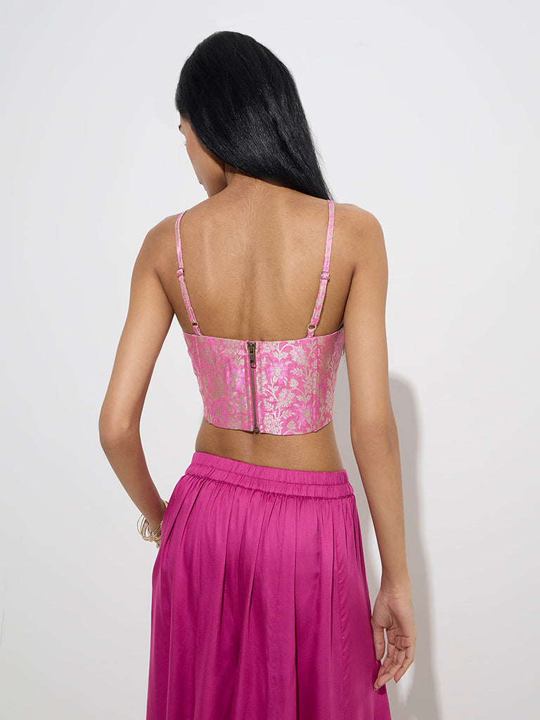 Westside Vark Women's Magenta Brocade Corset Top for Festive Wear Back View
