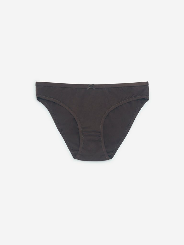 Wunderlove Brown Cotton-Blend Bikini Briefs - Pack of 3