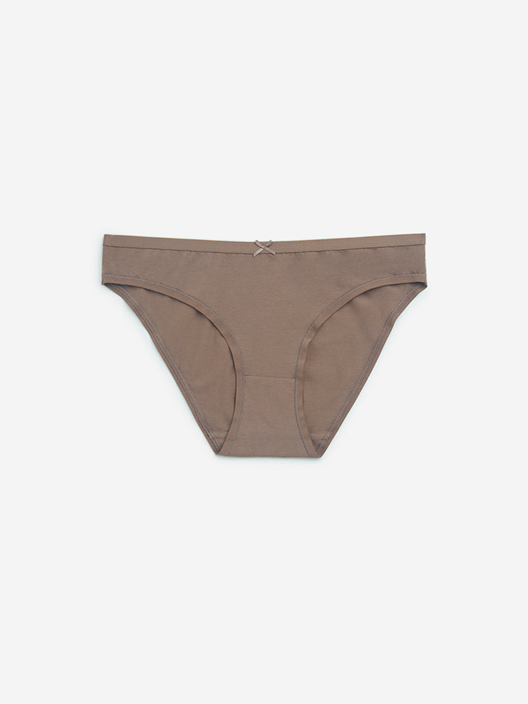 Wunderlove Brown Cotton-Blend Bikini Briefs - Pack of 3