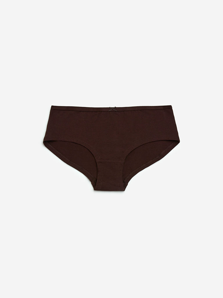 Wunderlove Brown Printed Cotton-Blend Briefs- Pack of 3