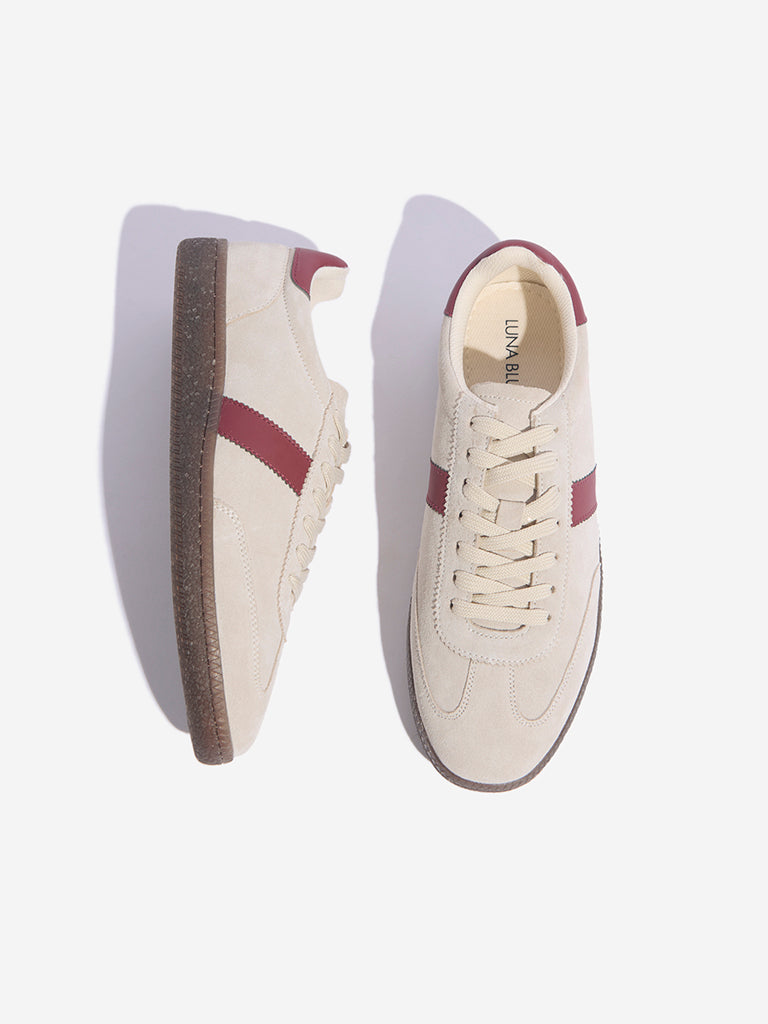 Westside LUNA BLU Women's Beige Suede Lace-Up Sneakers for Casual Wear Zoomed View