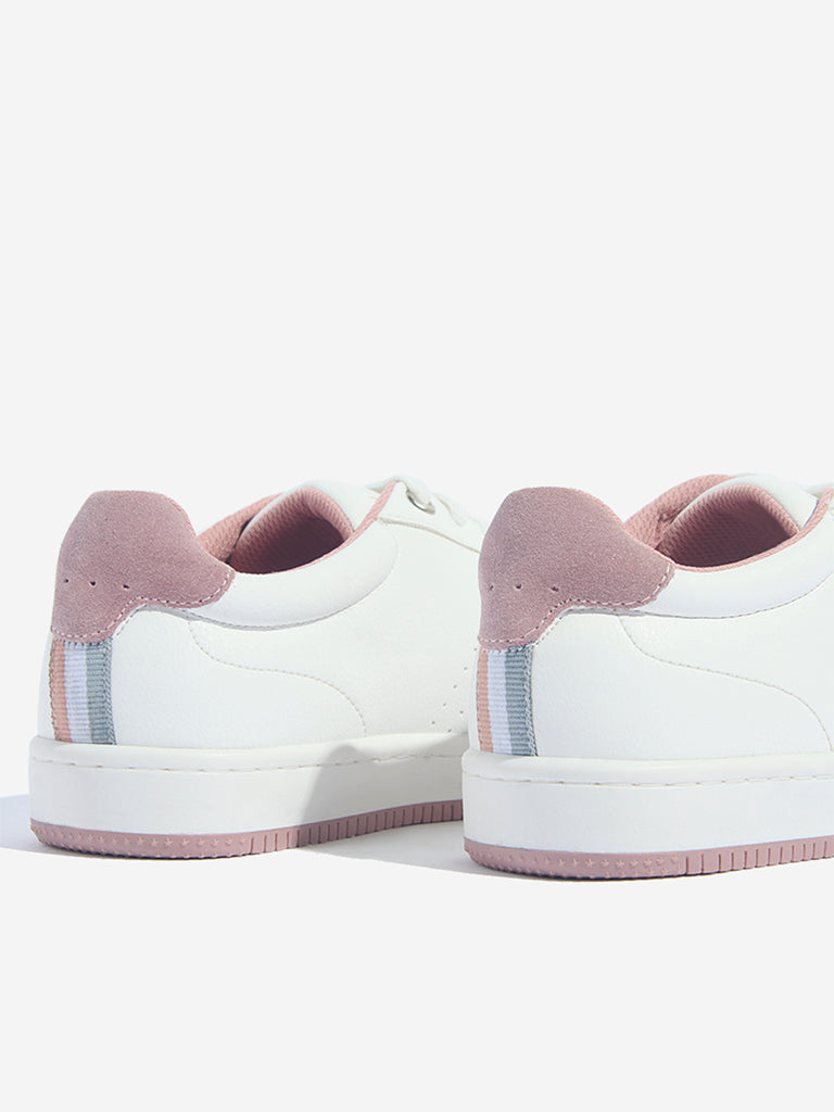 Westside LUNA BLU Women's White Lace-Up Sneakers for Casual Wear Zoomed View