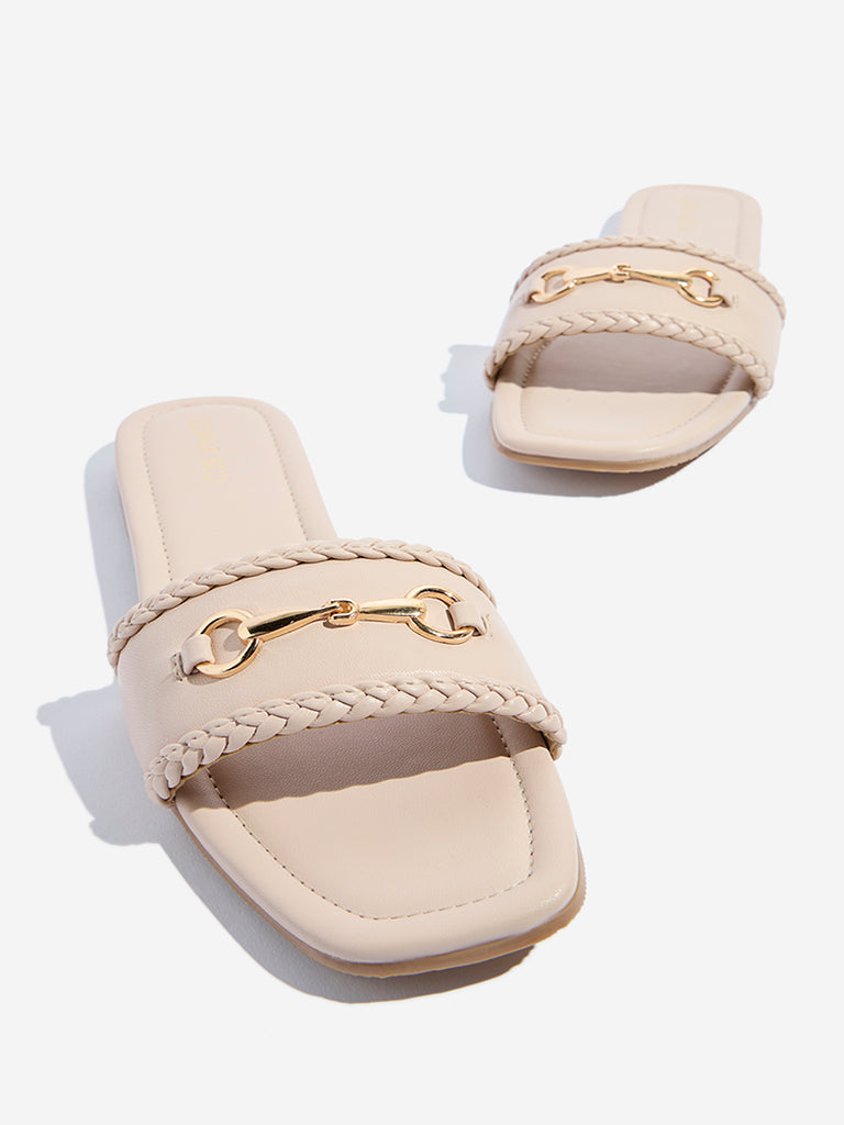 Westside LUNA BLU Women's Pink Hardware-Detailed Slides for Casual Wear Zoomed View