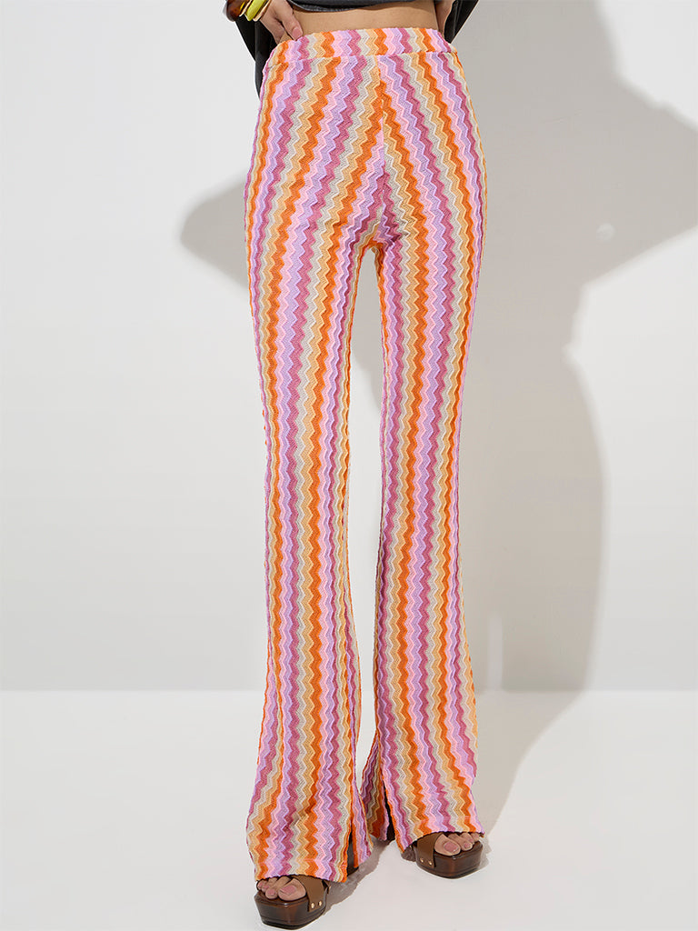 Nuon Multicolour Chevron-Patterned High-Rise Pants