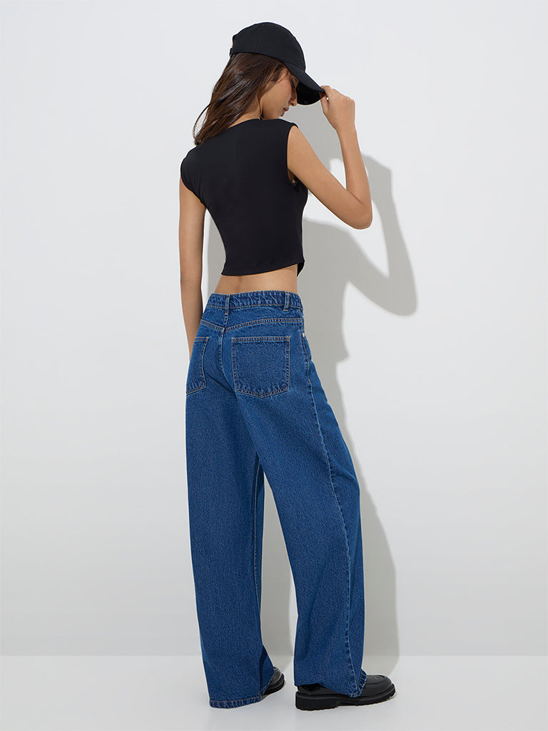 Westside Nuon Women's Black Solid Top for Casual Wear Back View