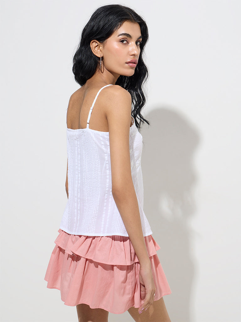 Westside Bombay Paisley Women's Ivory Seersucker Striped Cotton Top for Everyday Back View