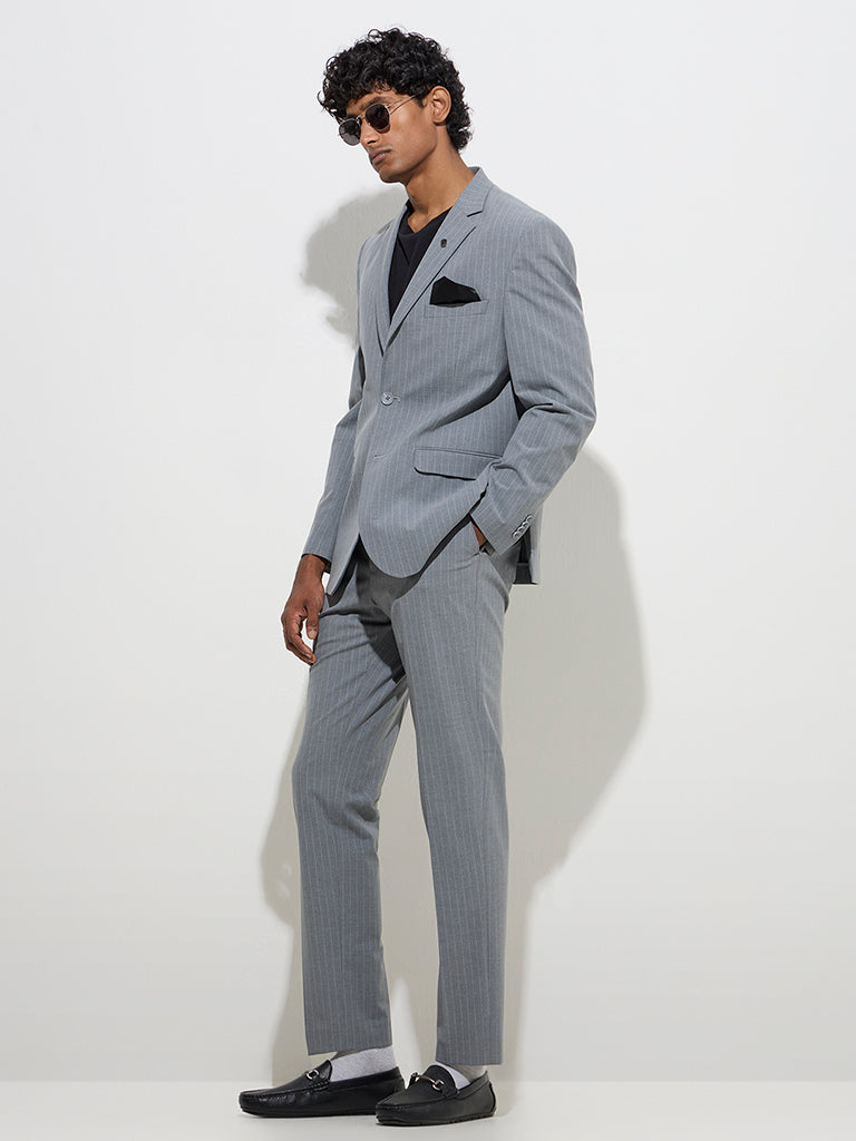 WES Formals Grey Pinstripe Slim-Fit Blazer - Main Image