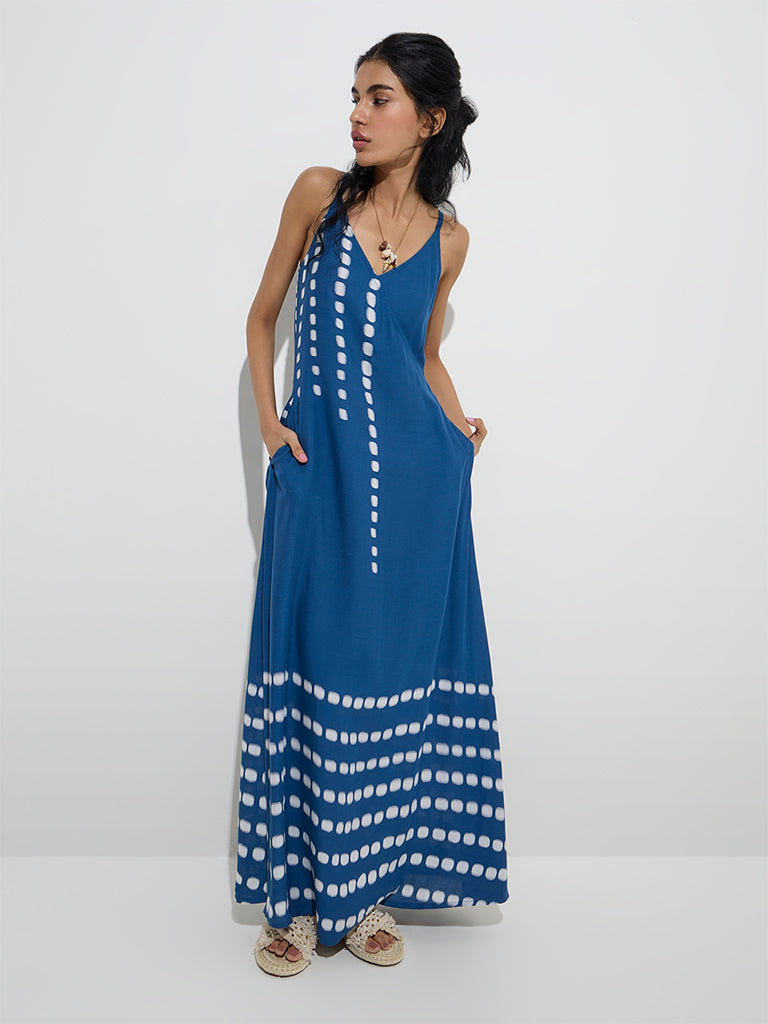 Bombay Paisley Indigo Geometric Design A-Line Dress