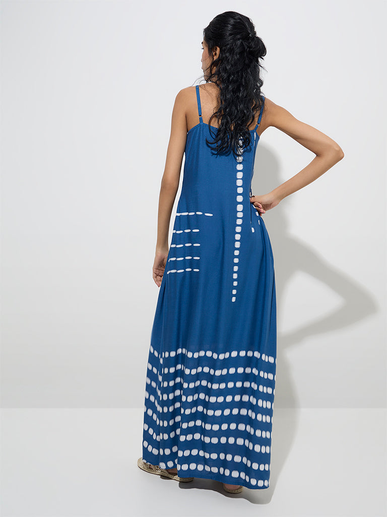 Westside Bombay Paisley Women's Indigo Geometric Design A-Line Dress for Everyday Back View