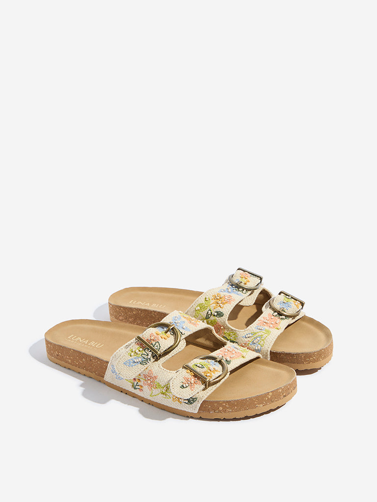Westside LUNA BLU Women's Multicolour Embroidered Slip-On Sandals Front View