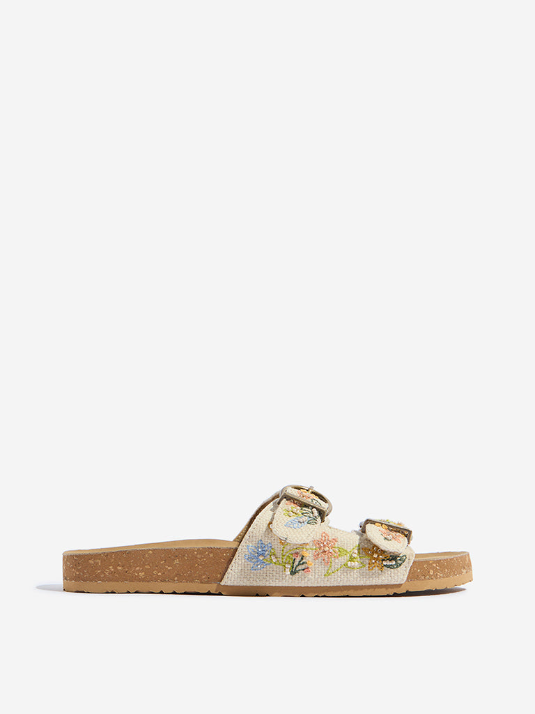 Westside LUNA BLU Women's Multicolour Embroidered Slip-On Sandals Side View