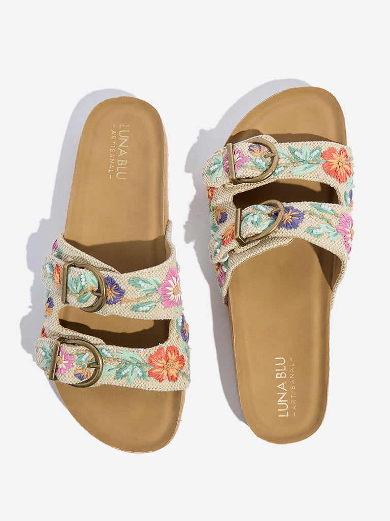 Westside LUNA BLU Women's Multicolour Floral Embroidered Heel Sandals for Festival Wear Zoomed View