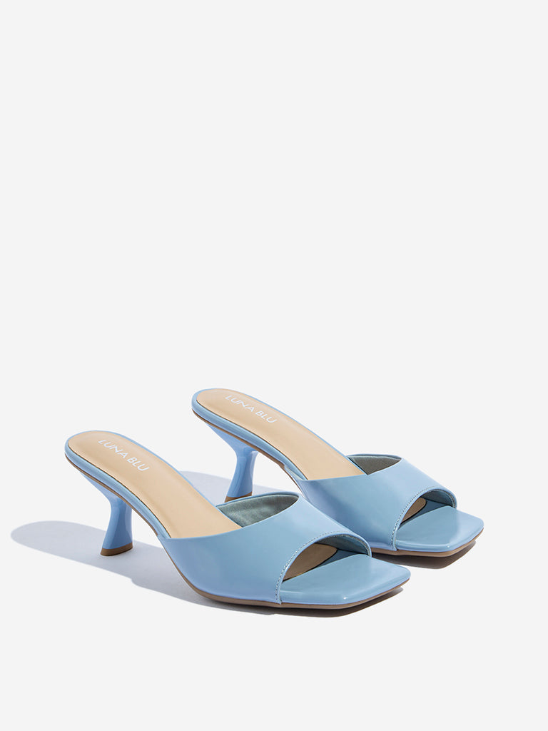 Westside LUNA BLU Women's Blue Kitten Heel Sandals Front View