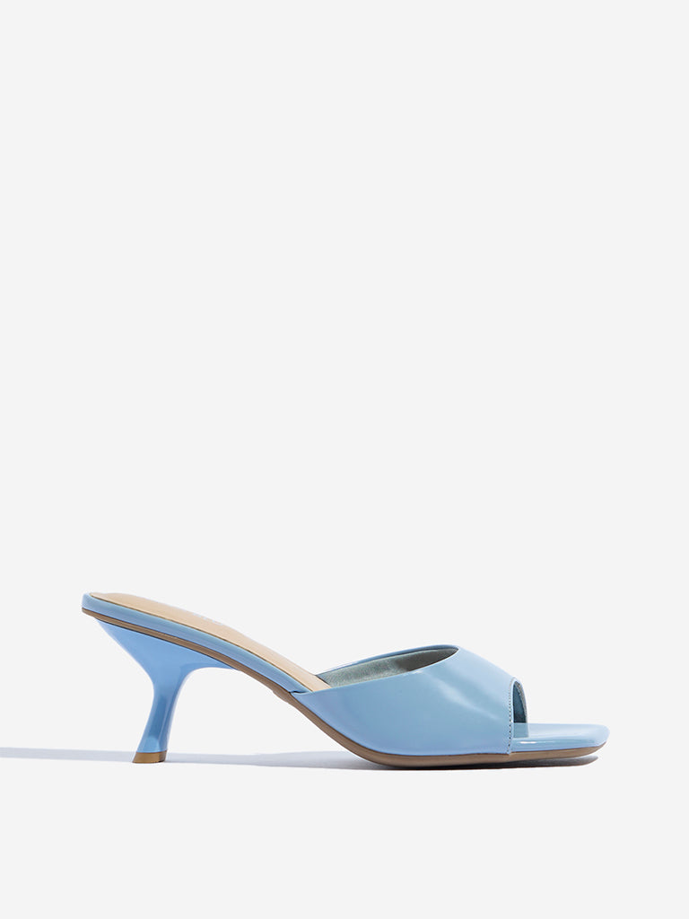 Westside LUNA BLU Women's Blue Kitten Heel Sandals Side View