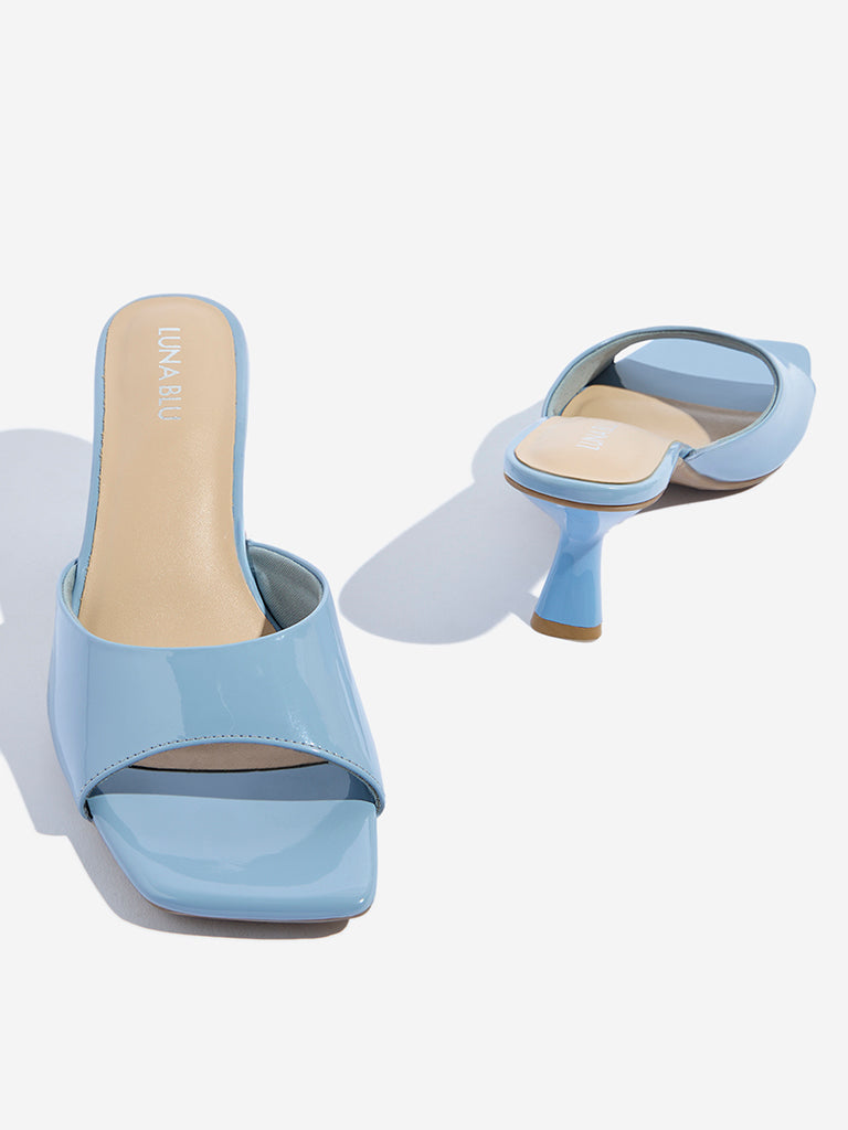 Westside LUNA BLU Women's Blue Kitten Heel Sandals Zoomed View