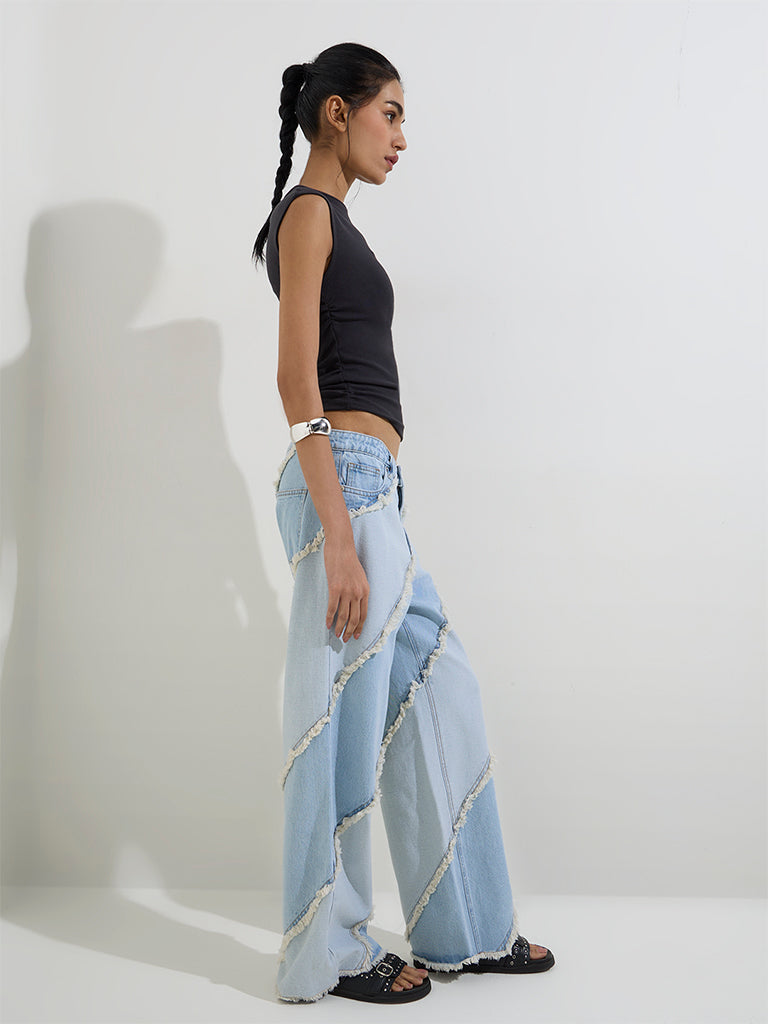 Nuon Light Blue Fringe-Detailed Relaxed - Fit High - Rise Jeans