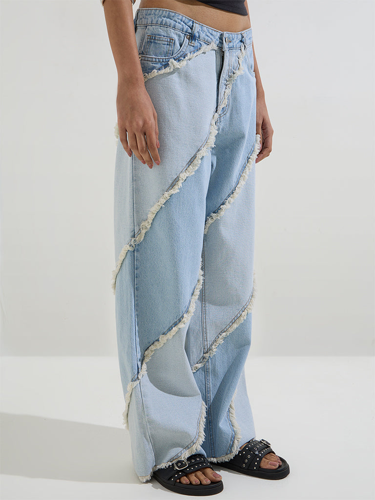 Nuon Light Blue Fringe-Detailed Relaxed - Fit High - Rise Jeans