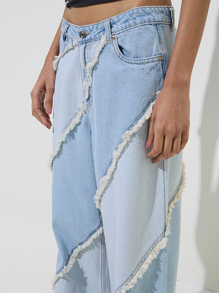 Nuon Light Blue Fringe-Detailed Relaxed - Fit High - Rise Jeans