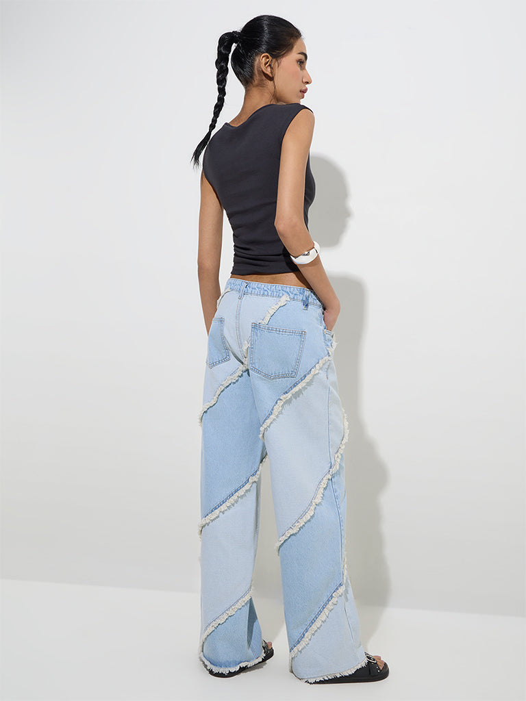 Nuon Light Blue Fringe-Detailed Relaxed - Fit High - Rise Jeans