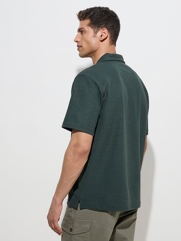 Westside WES Casuals Men's Green Relaxed-Fit Cotton-Blend Polo T-Shirt for Casual Wear Back View