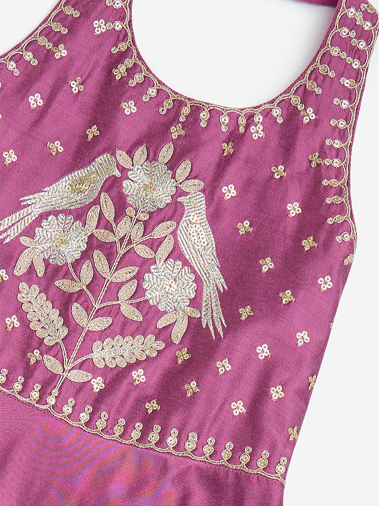 Westside Utsa Kids Girls' Plum Embellished A-Line Dress - (2-8yrs) for Ethnic Wear Zoom View