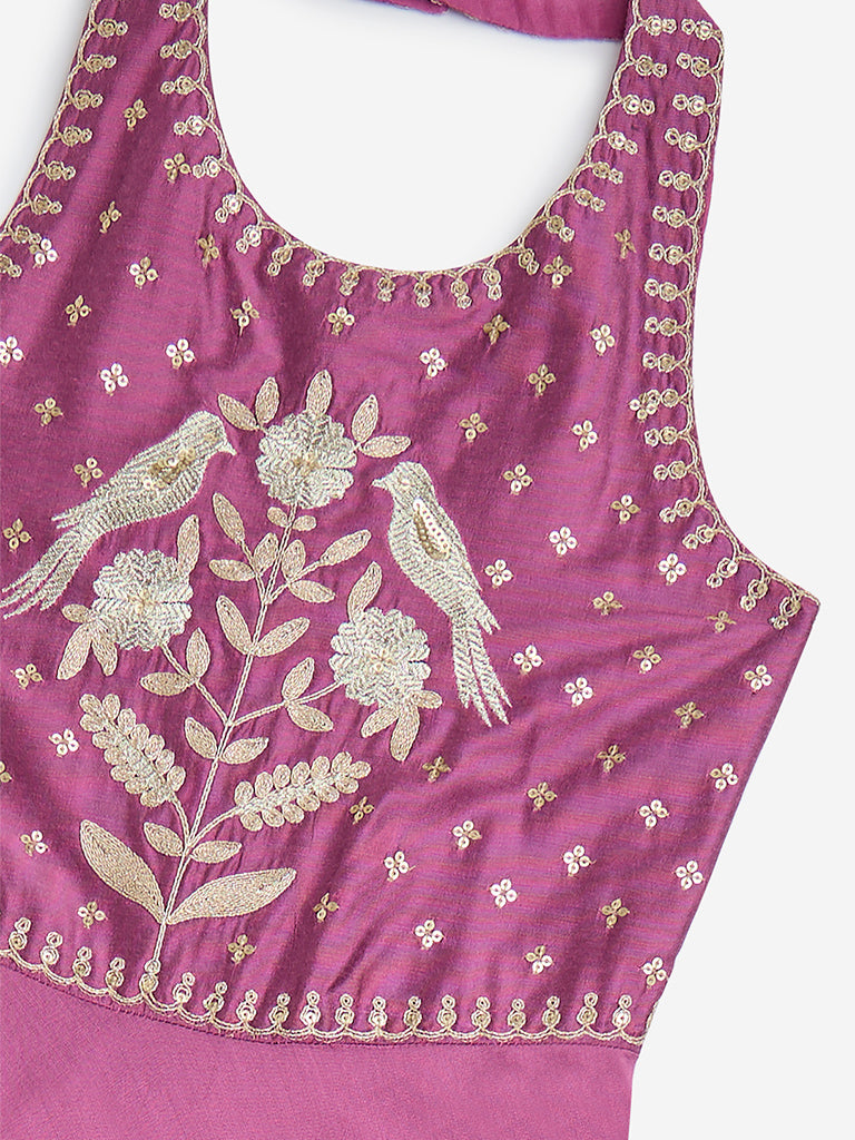 Westside Utsa Kids Girls' Plum Embellished A-Line Dress - (8-14yrs) for Ethnic Wear Zoom View