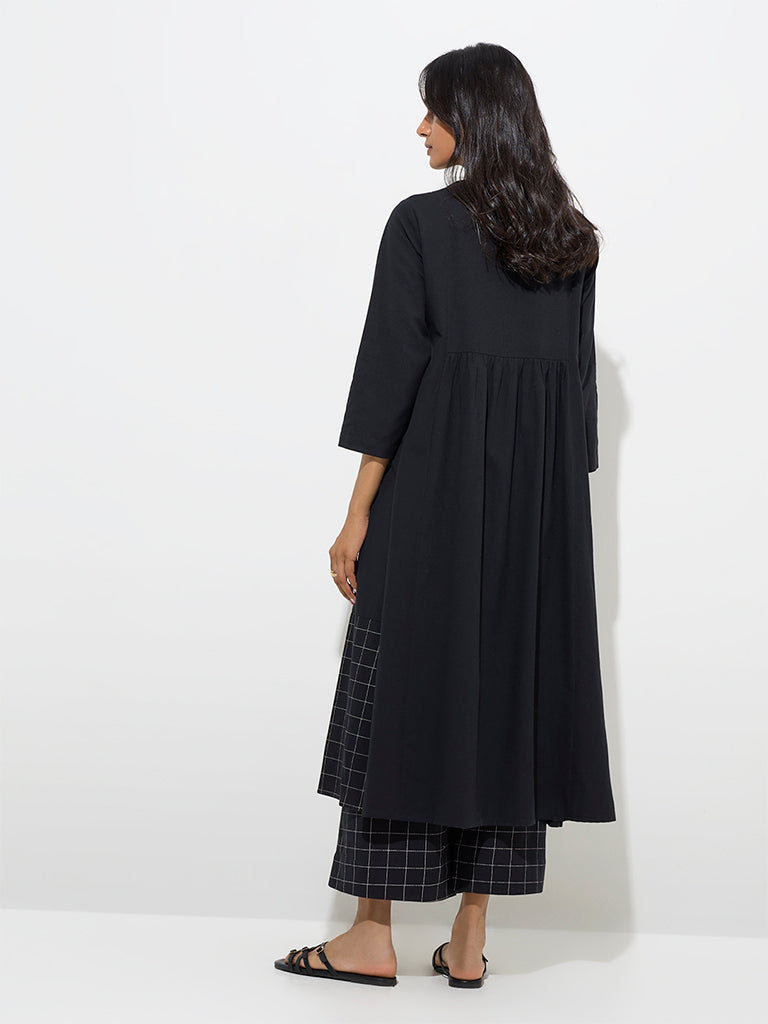 Westside Utsa Women's Black Embroidered Cotton-Blend A-Line Kurta for Work Wear Back View