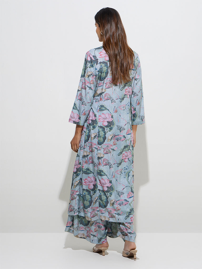 Westside Zuba Women's Multicolour Floral Printed A-Line Kurta for Work Wear Back View