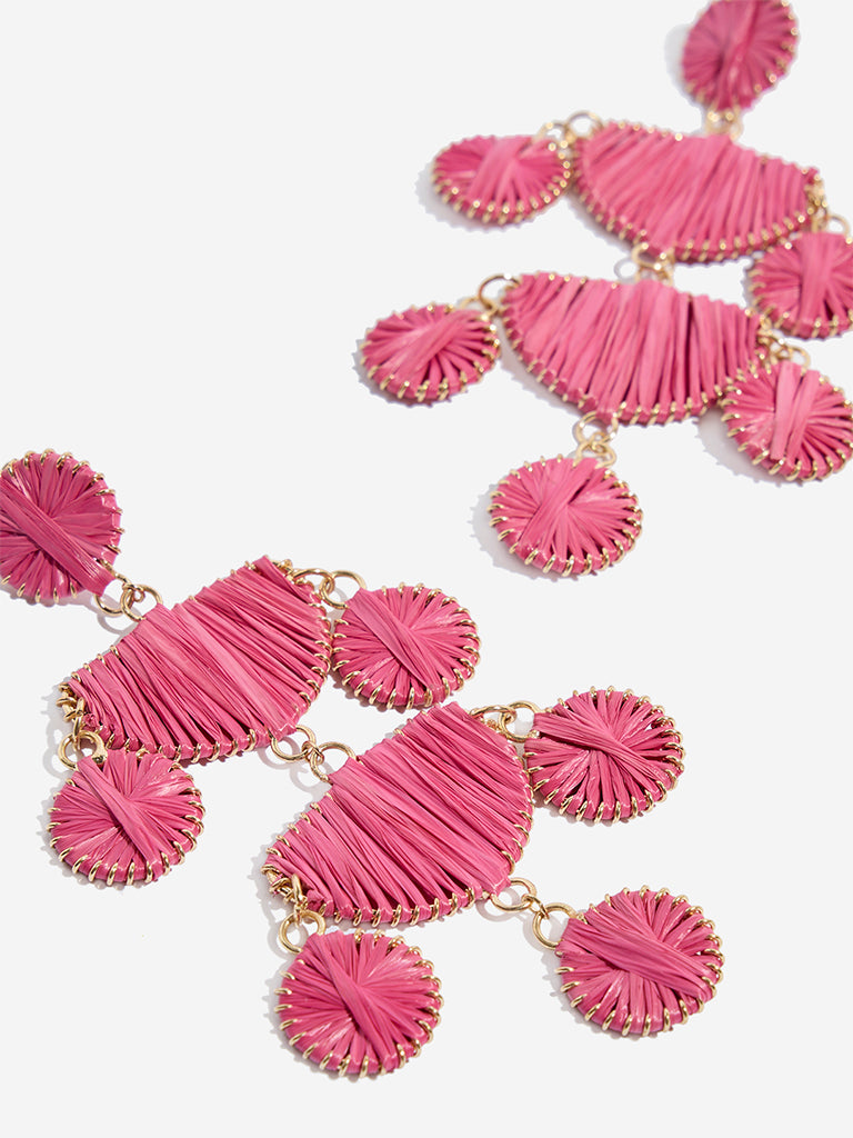 Westside Accessories Pink Tiered Raffia Dangler Earrings