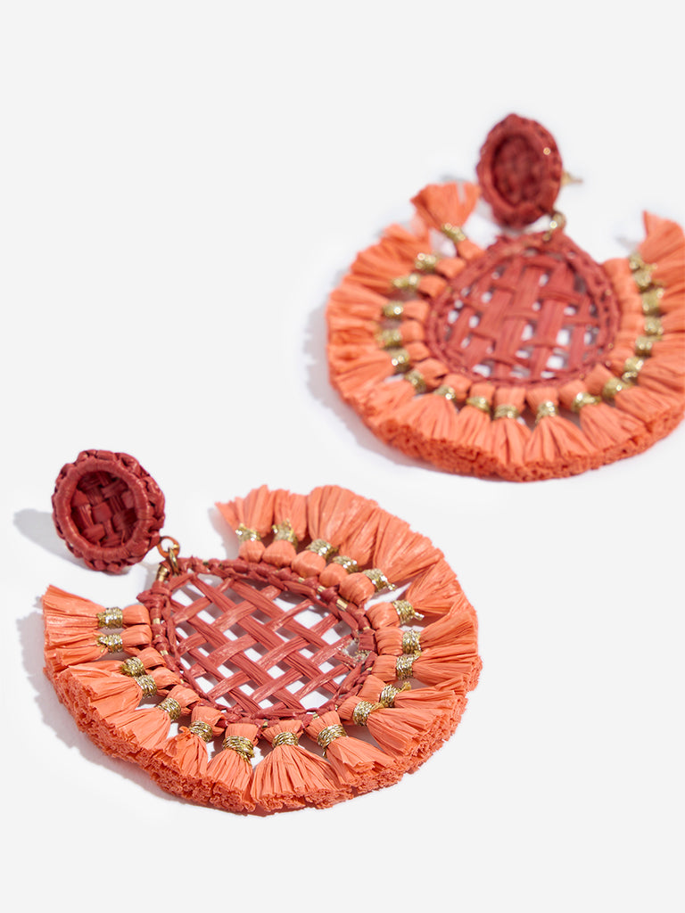 Westside Accessories Coral Textured Raffia and Woven Statement Earrings