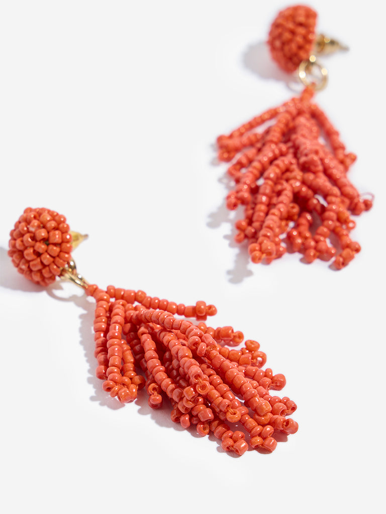 Westside Accessories Orange Beaded Tassel Earrings