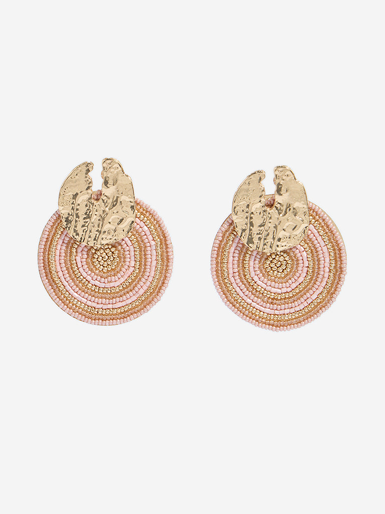 Westside Accessories Pink & Gold Textured and Beaded Earrings
