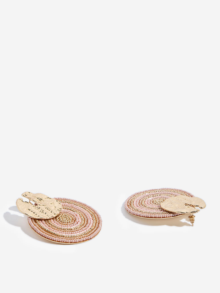 Westside Accessories Pink & Gold Textured and Beaded Earrings