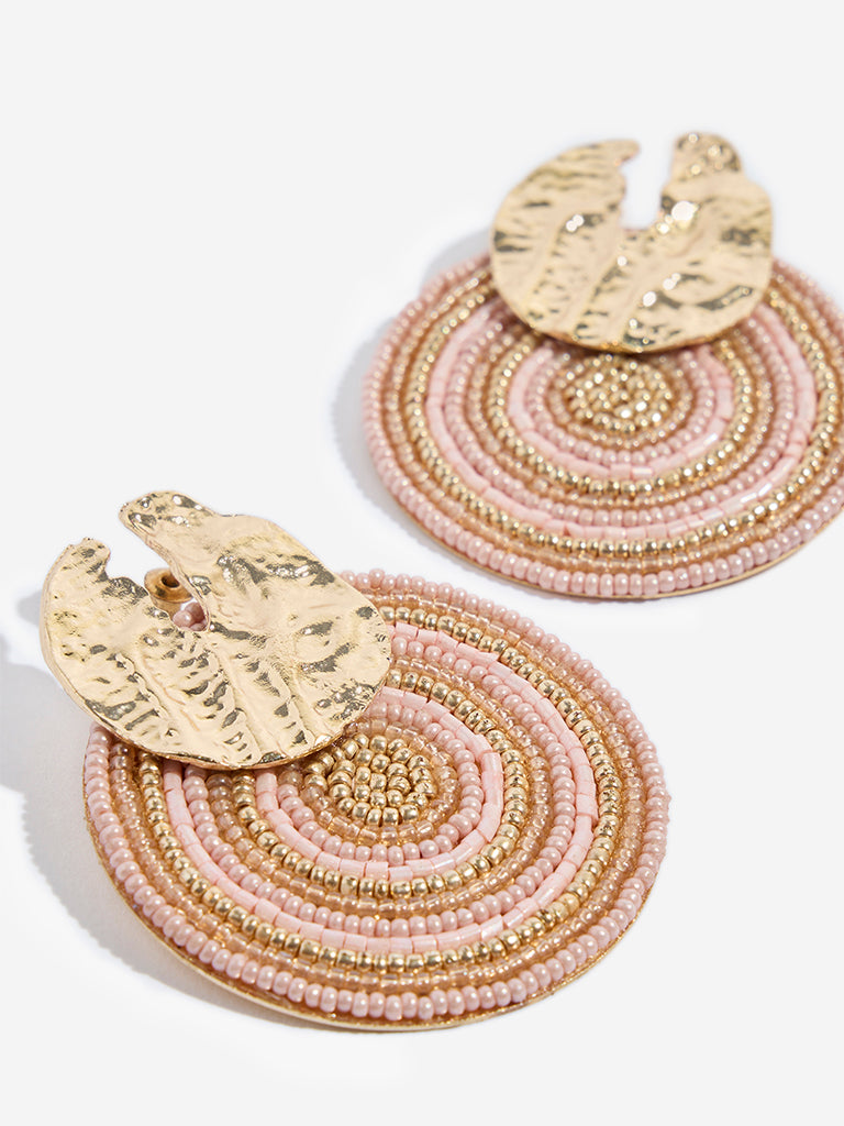 Westside Accessories Pink & Gold Textured and Beaded Earrings