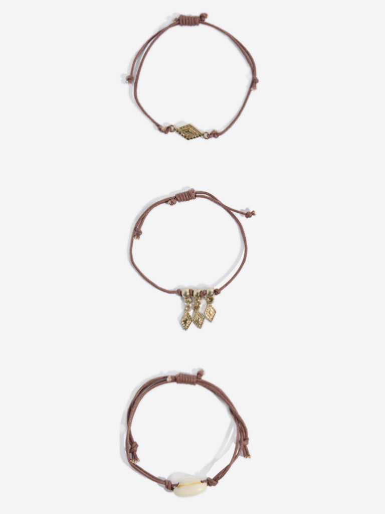 Westside Accessories Brown Boho Shell Bracelet Set - Pack of 3