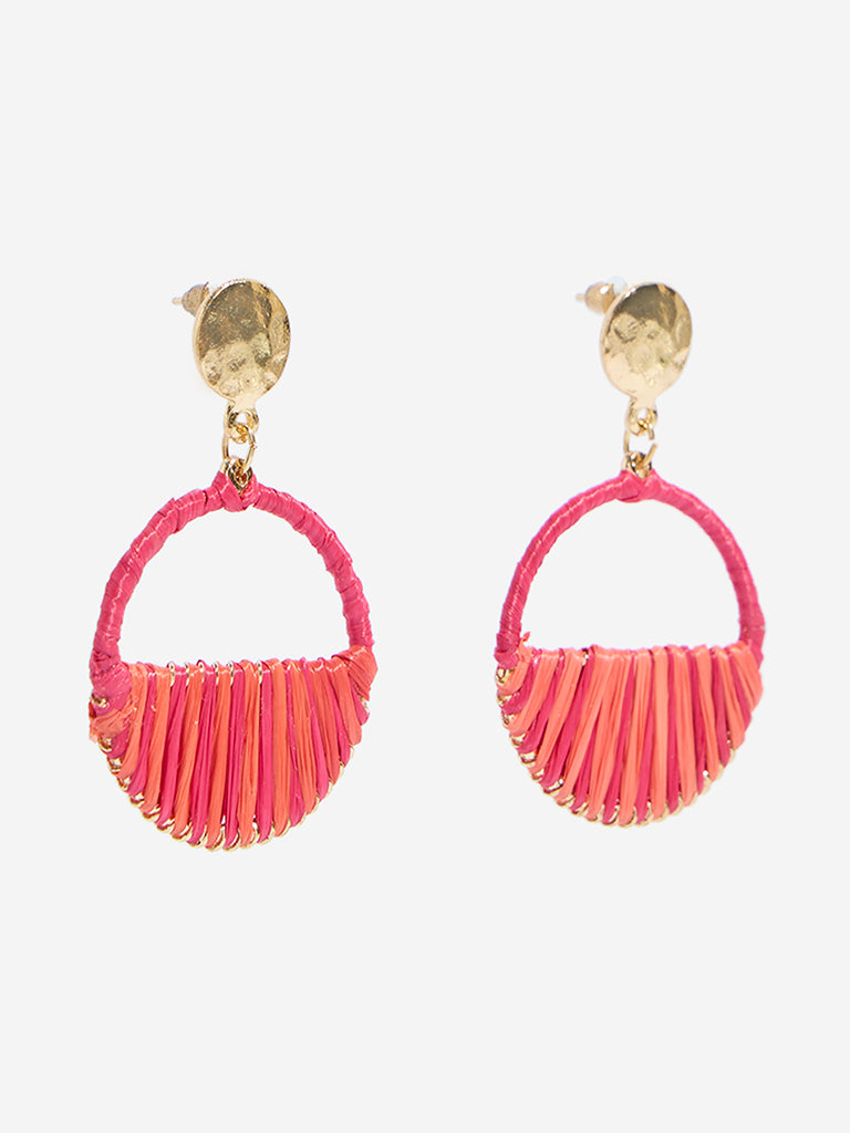 Westside Accessories Red Threadwork Semi-Hoop Earrings