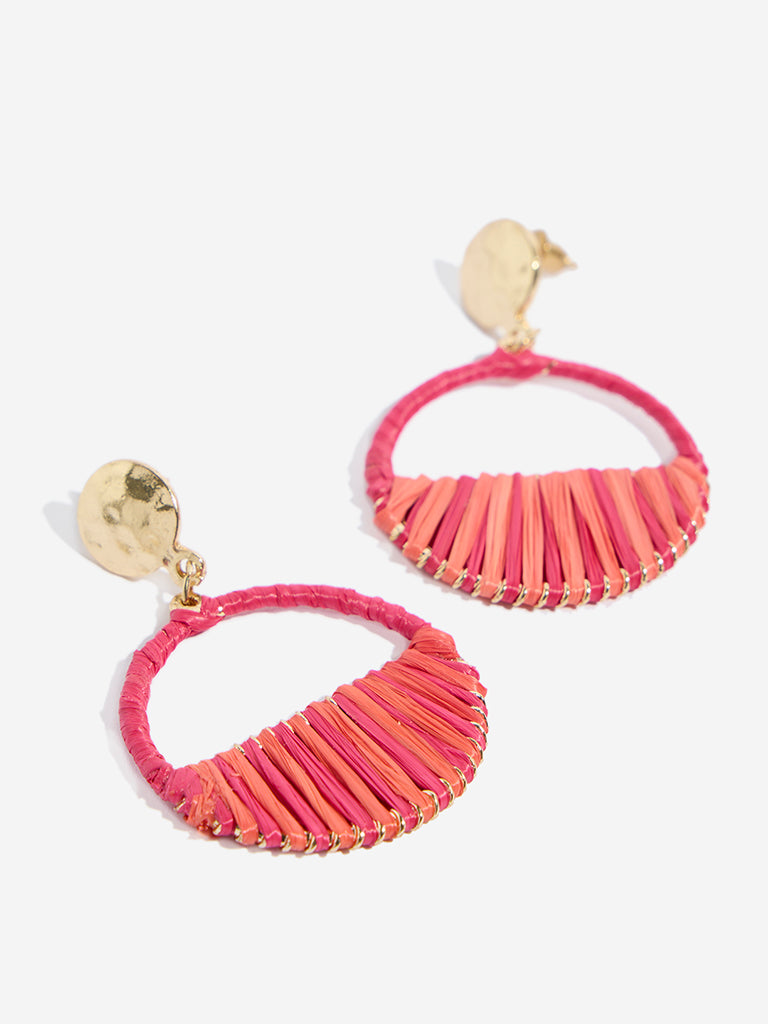Westside Accessories Red Threadwork Semi-Hoop Earrings