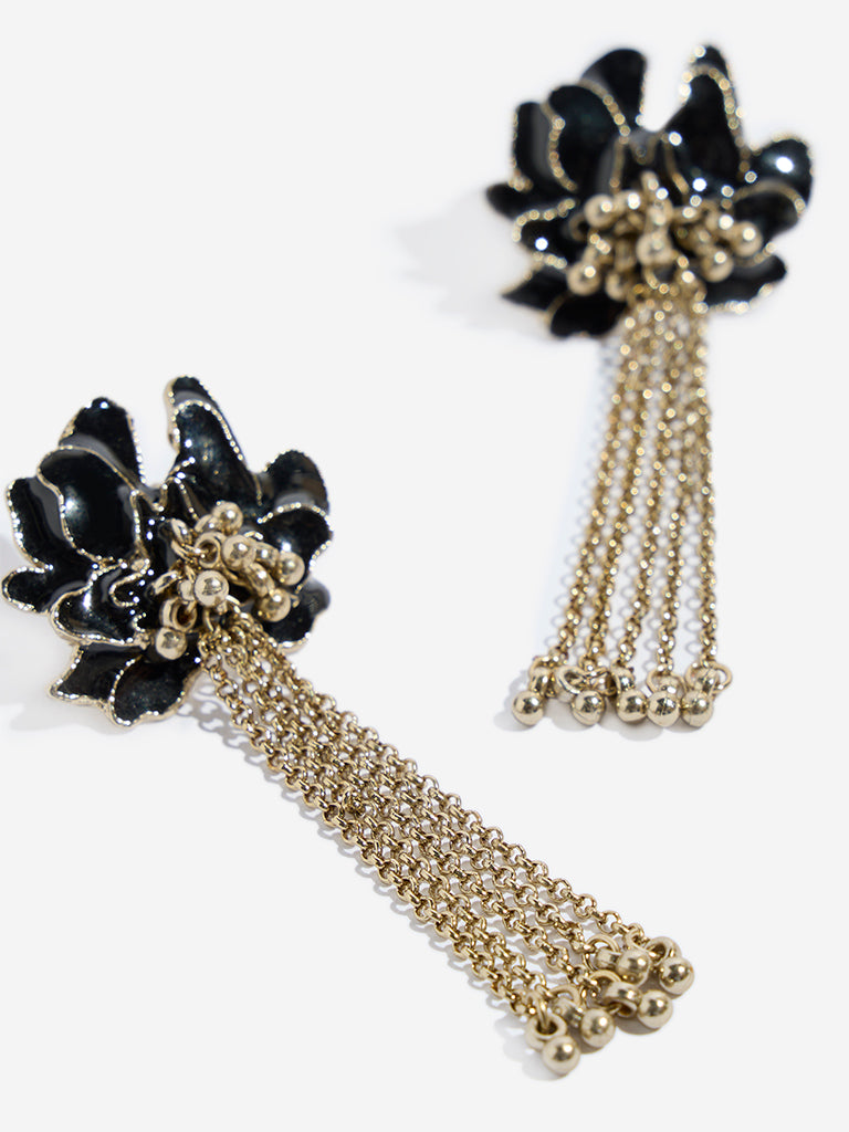 Westside Accessories Black Flower Tassel Earrings