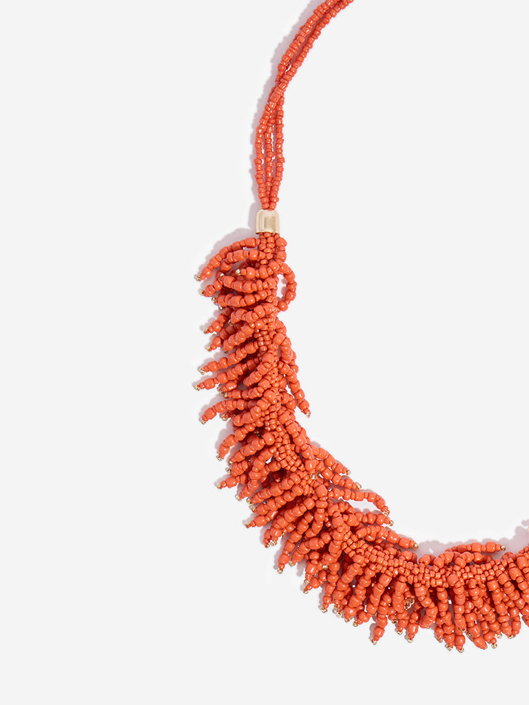 Westside Accessories Orange Cascade Beaded Necklace