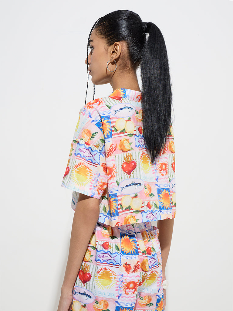 Westside Nuon Women's Multicolour Printed Shirt for Casual Wear Back View