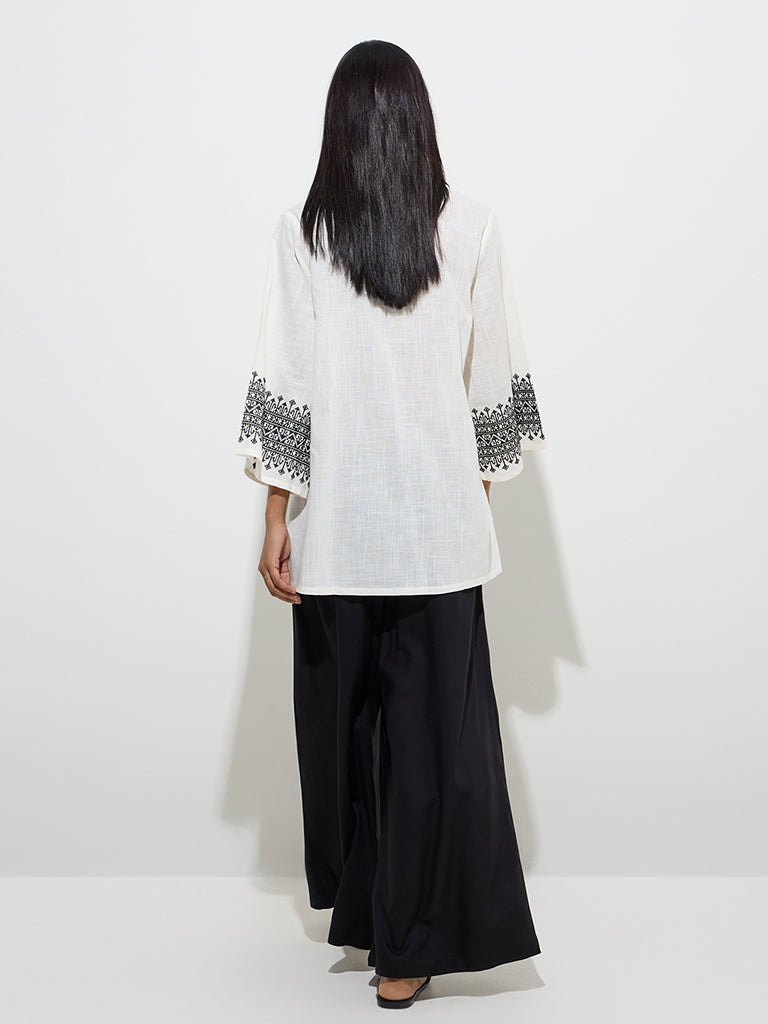 Westside Utsa Women's Off-White Embroidered Cotton Kurti for Work Wear Back View