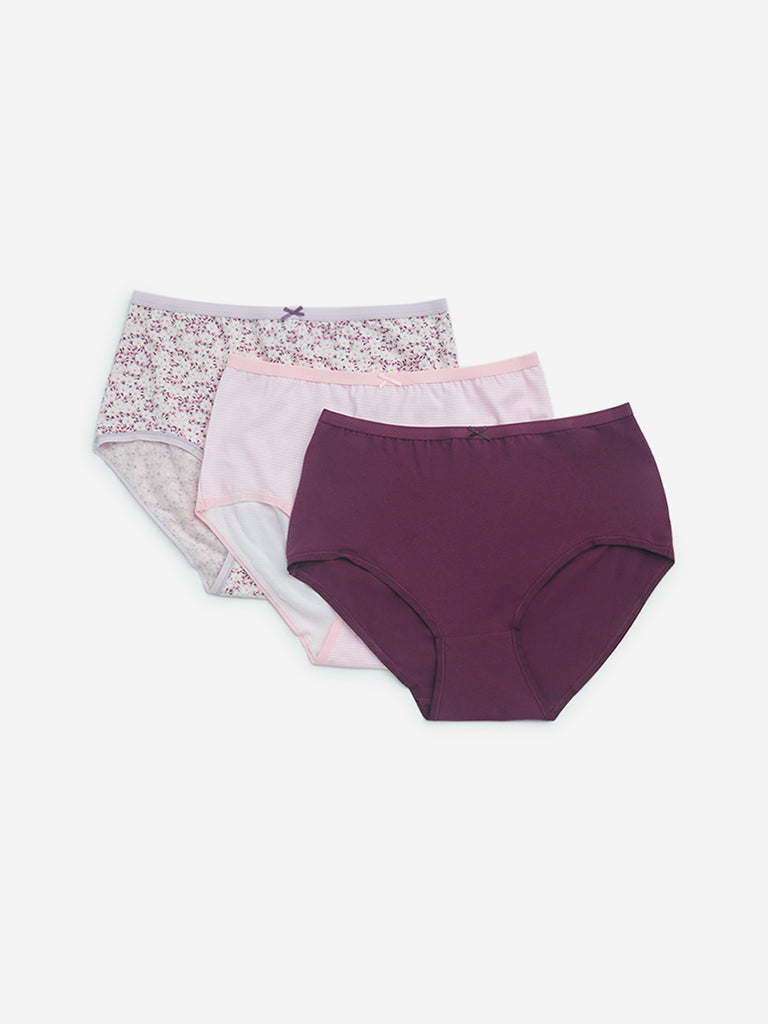 Wunderlove Lilac Printed Briefs - Pack of 3