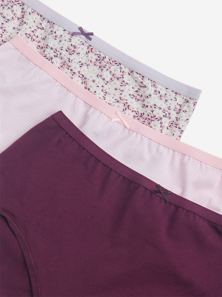 Wunderlove Lilac Printed Briefs - Pack of 3