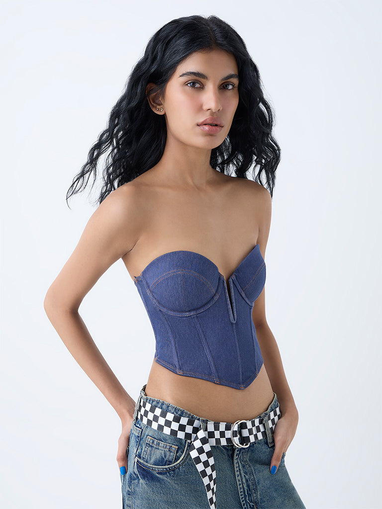 Superstar Dark Blue Underwired Denim Corset