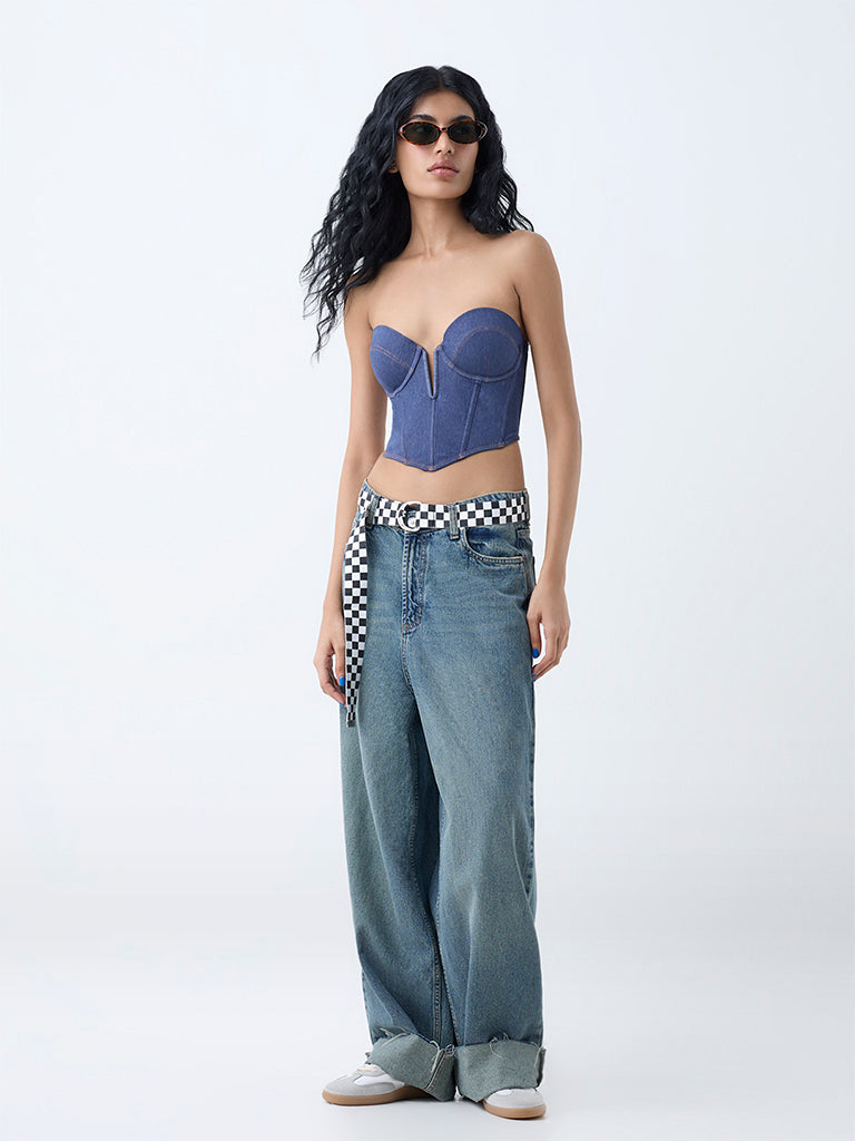 Superstar Dark Blue Underwired Denim Corset