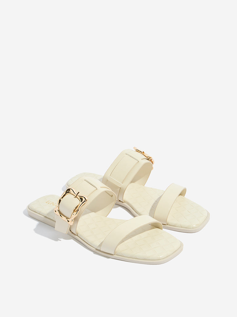 LUNA BLU Ivory Dual-Strap Slides