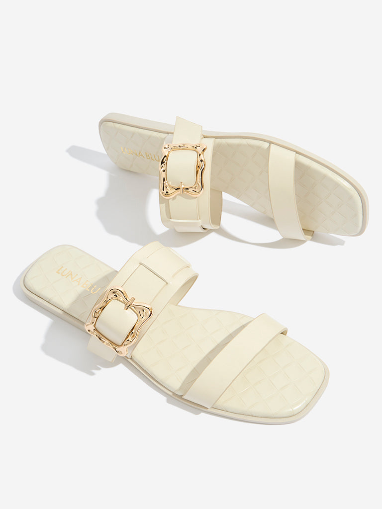 LUNA BLU Ivory Dual-Strap Slides