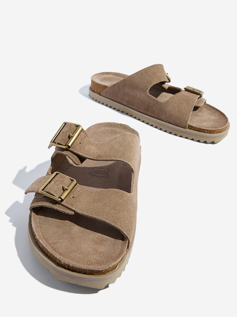SOLEPLAY Taupe Dual-Strap Leather Sandals