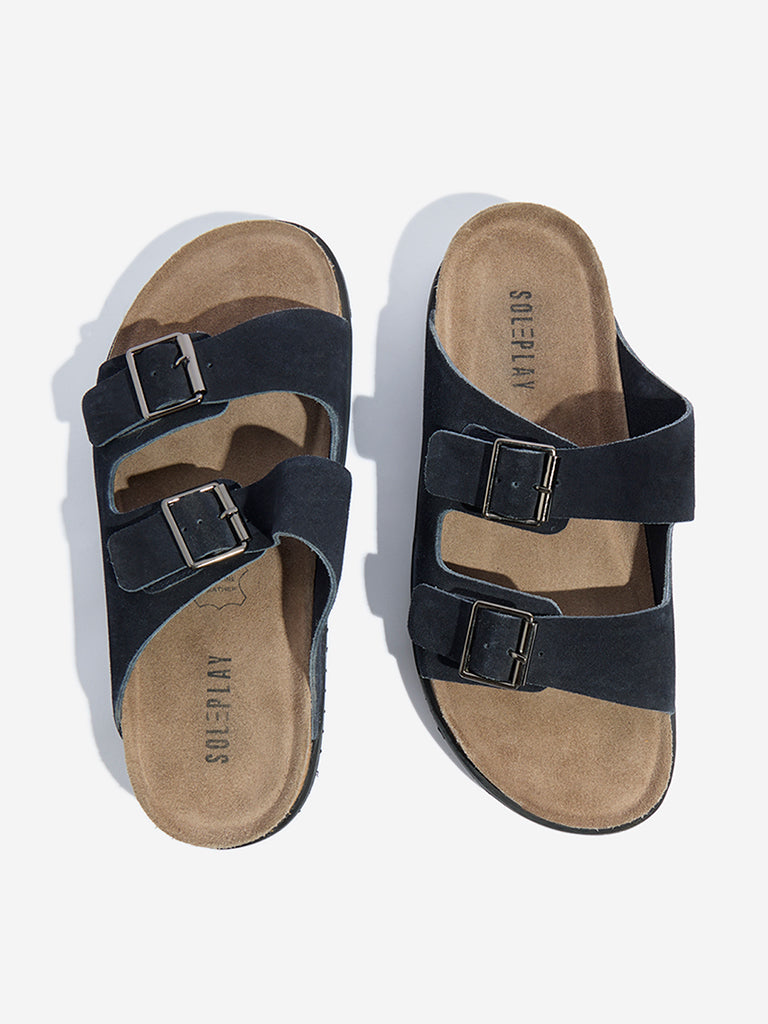SOLEPLAY Navy Dual-Strap Leather Sandals