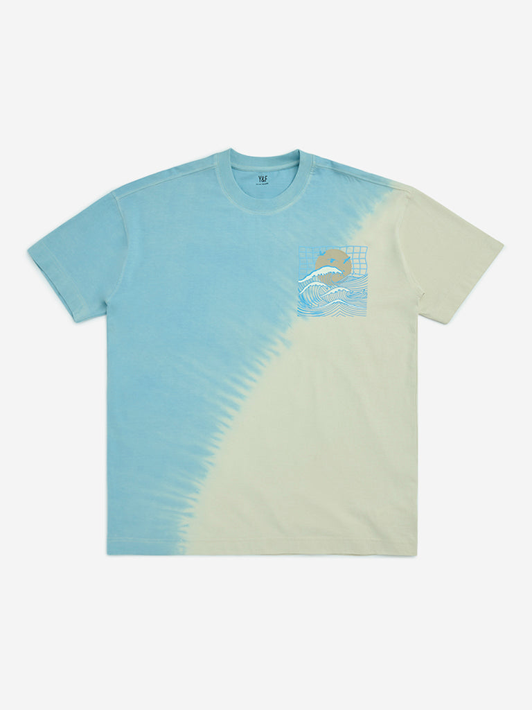 Y&F Kids Blue Tie-Dye Design Cotton T-Shirt